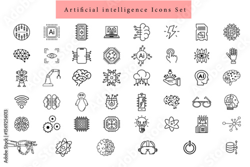 Artificial intelligence Doodle machine learning and neural network line element Ai icon set