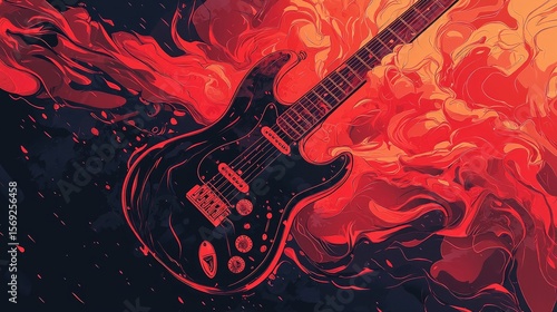Electric guitar depicted amidst swirling colors.