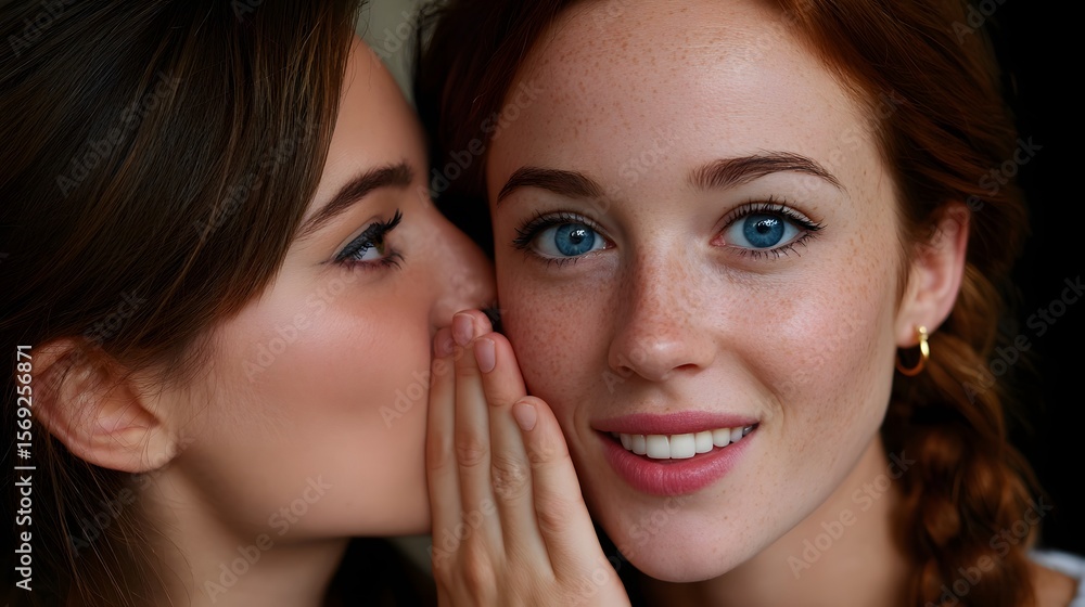 Two smiling women share a joyful moment together. Two smiling women share a joyful moment together.