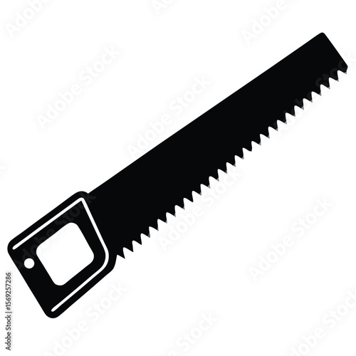 Black silhouette of a hand saw with a square handle