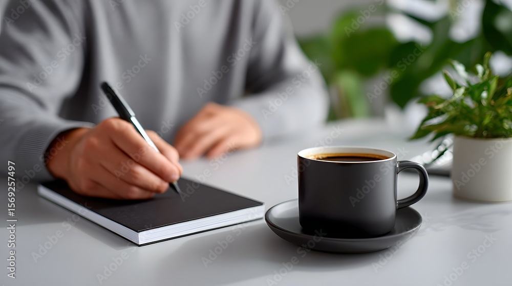 Businessman working at desk with laptop and coffee Businessman working at desk with laptop and coffee