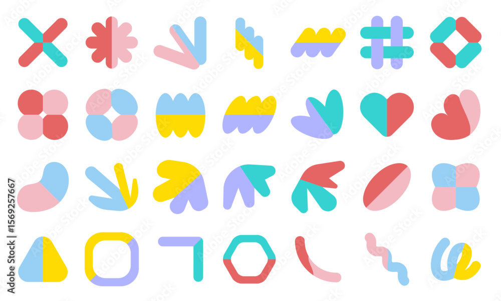 Obraz premium Abstract shape icon set. Flat color style