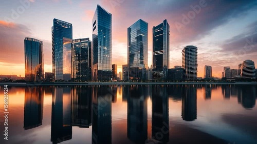 Wallpaper Mural Skyscrapers reflected in calm water at sunrise Torontodigital.ca