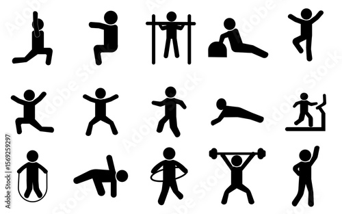 Health club gym and athletic icon set figure professional stick figure icon set