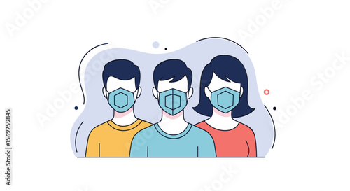 People wearing protective face masks during a global health crisis pandemic prevention measures