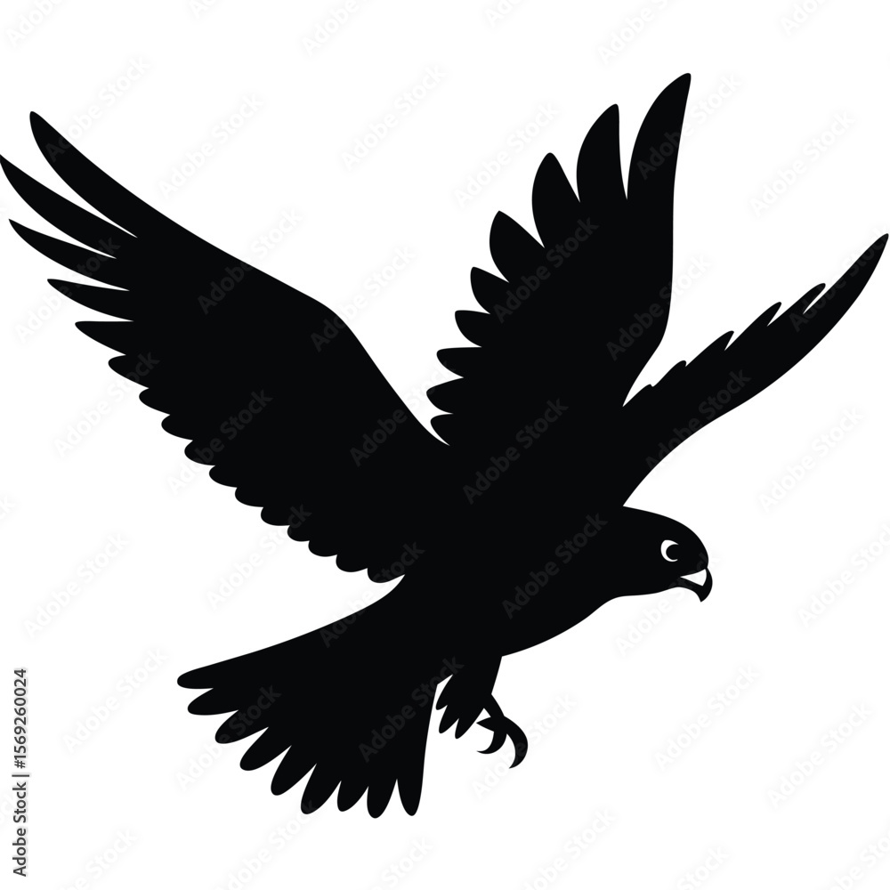 Fototapeta premium Falcon Silhouette Swooping Down in Hunting Position Vector Illustration Design