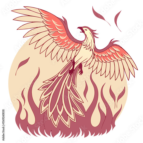 Vector Phoenix Rising from Flames – Mythical Rebirth Art, Epic Firebird Illustration, Stylized Immortal Creature, Dynamic Resurrection Scene, Symbolic Renewal Design