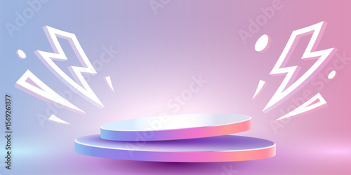 Flash Sale or mega sale banner. Colorful discount sale podium banner, neon pedestal. Vector illustration
