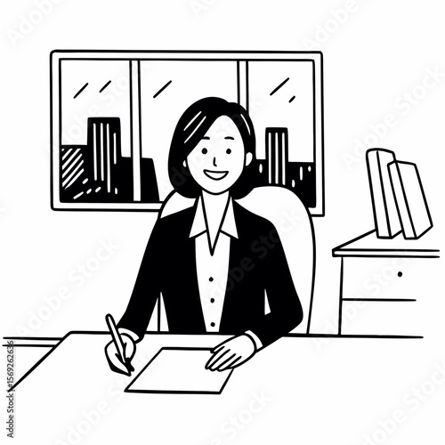 Smiling asian businesswoman at office