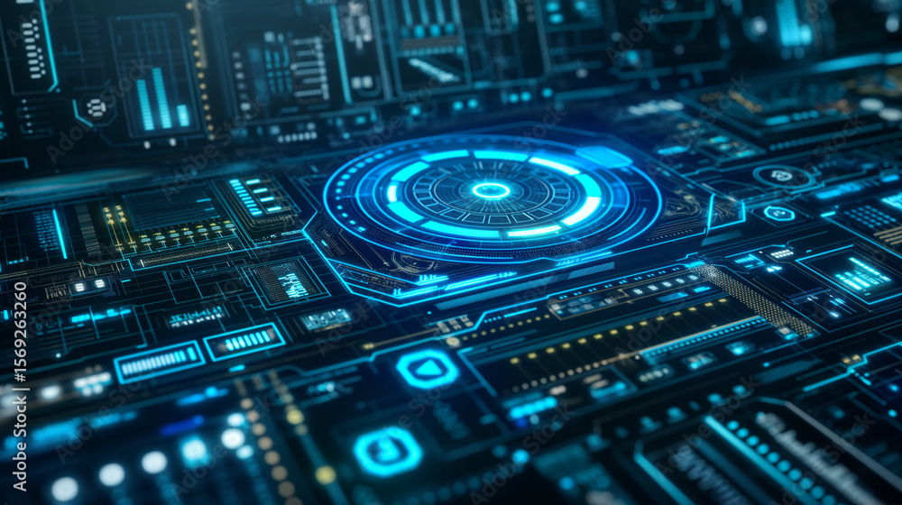 Futuristic Blue Digital Interface System Data Display Futuristic Blue Digital Interface System Data Display