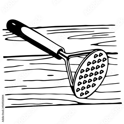 Kitchen potato masher tool,  black icon