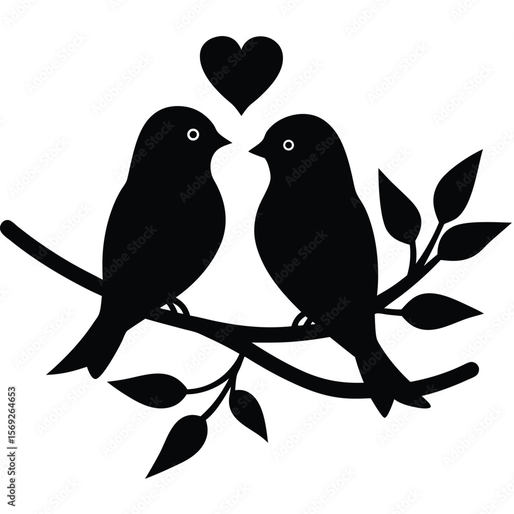 Obraz premium Silhouette of two lovebirds on a branch