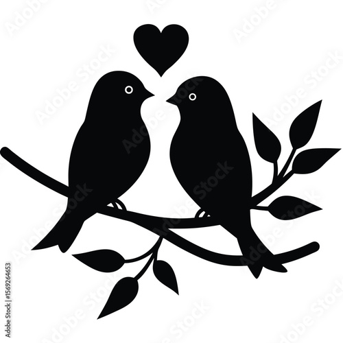 Silhouette of two lovebirds on a branch