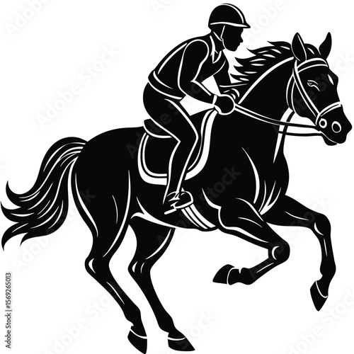 Dynamic silhouette of a jockey riding a galloping horse