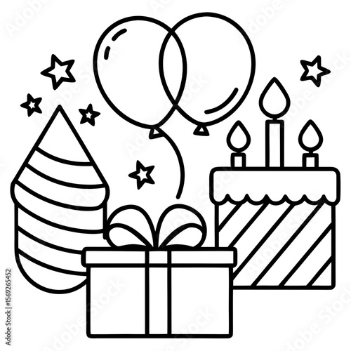 Birthday Present Line Art Icon Set
