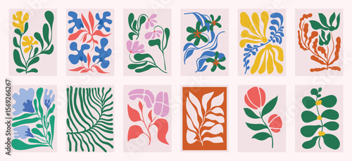 Hand drawn floral vector illustration set, minimal flower clipart, modern retro botanical elements for wall art and posters.