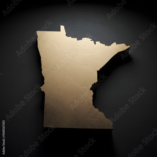 Minnesota Map Gold Outline on Dark Background