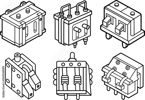 Set of circuit breaker outline vector illustration for technical design