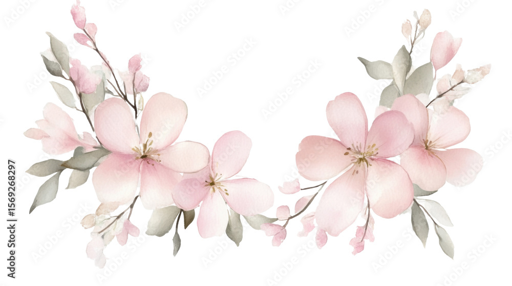 Fototapeta premium watercolor pink floral wreath on white background