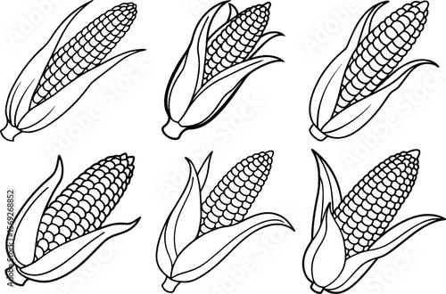 Set of corn on the cob outline vector illustration vector illustration line art