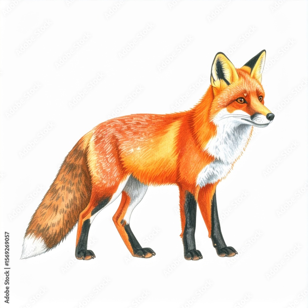 Fototapeta premium Red Fox Illustration Against White Background