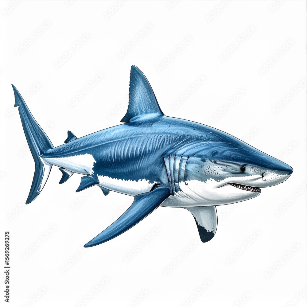 Obraz premium Blue Shark Illustration: Oceanic Predator in Detailed Digital Art