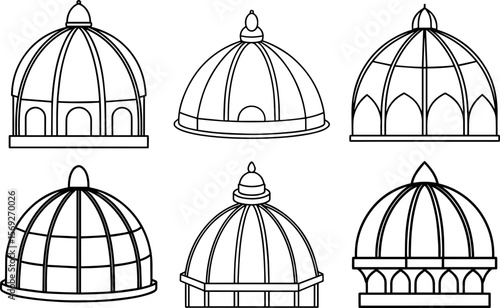 Set of dome architecture outline vector illustration line art