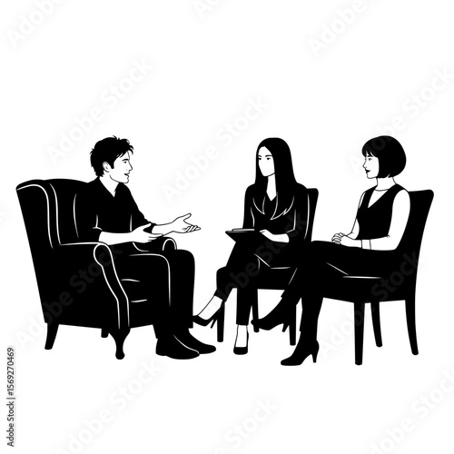 Three people in a discussion group holding hands in a circle symbolizing unity and support isolated on transparent background silhouette
