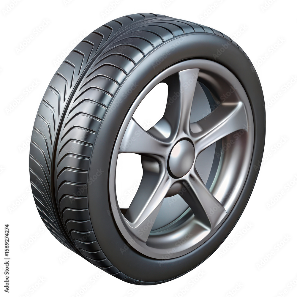 Fototapeta premium 3d realistic car wheel with alloy rim isolated on transparent background