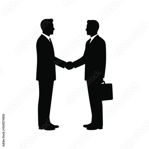 Businessmen shaking hands black silhouette deal partnership agreement success contract corporate vector illustration