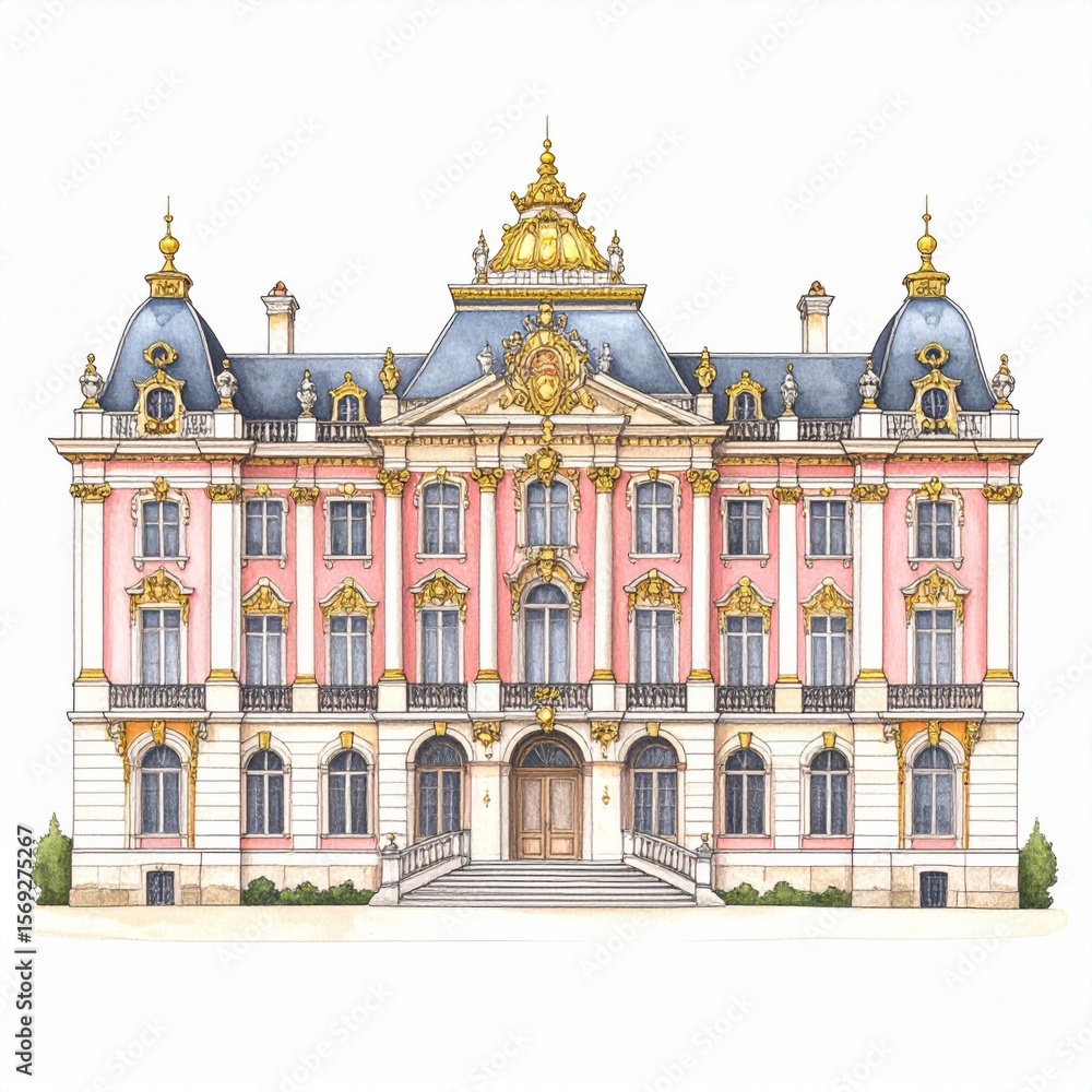 Fototapeta premium Pink Palace Watercolor Illustration
