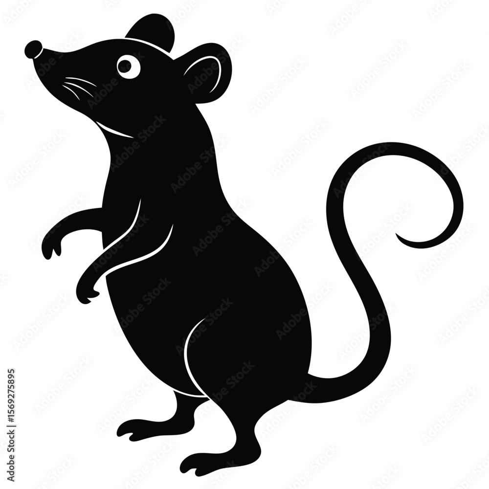 Mouse Silhouette Standing on Hind Legs Vector Graphic for Design and Illustration Mouse Silhouette Standing on Hind Legs Vector Graphic for Design and Illustration