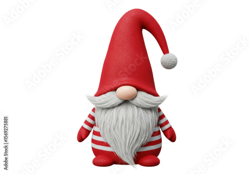 Quadro su tela Isolated Festive Christmas Gnome with Striped Outfit and White Beard