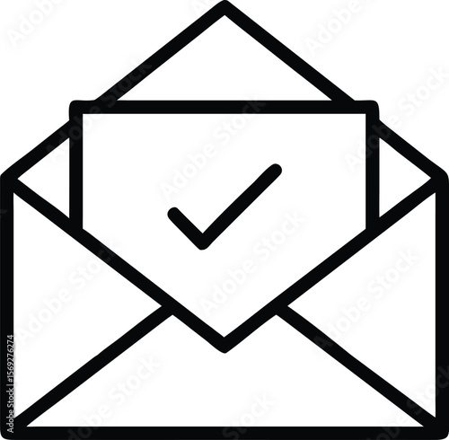 Open envelope with a paper and a checkmark symbol inside representing confirmation or success