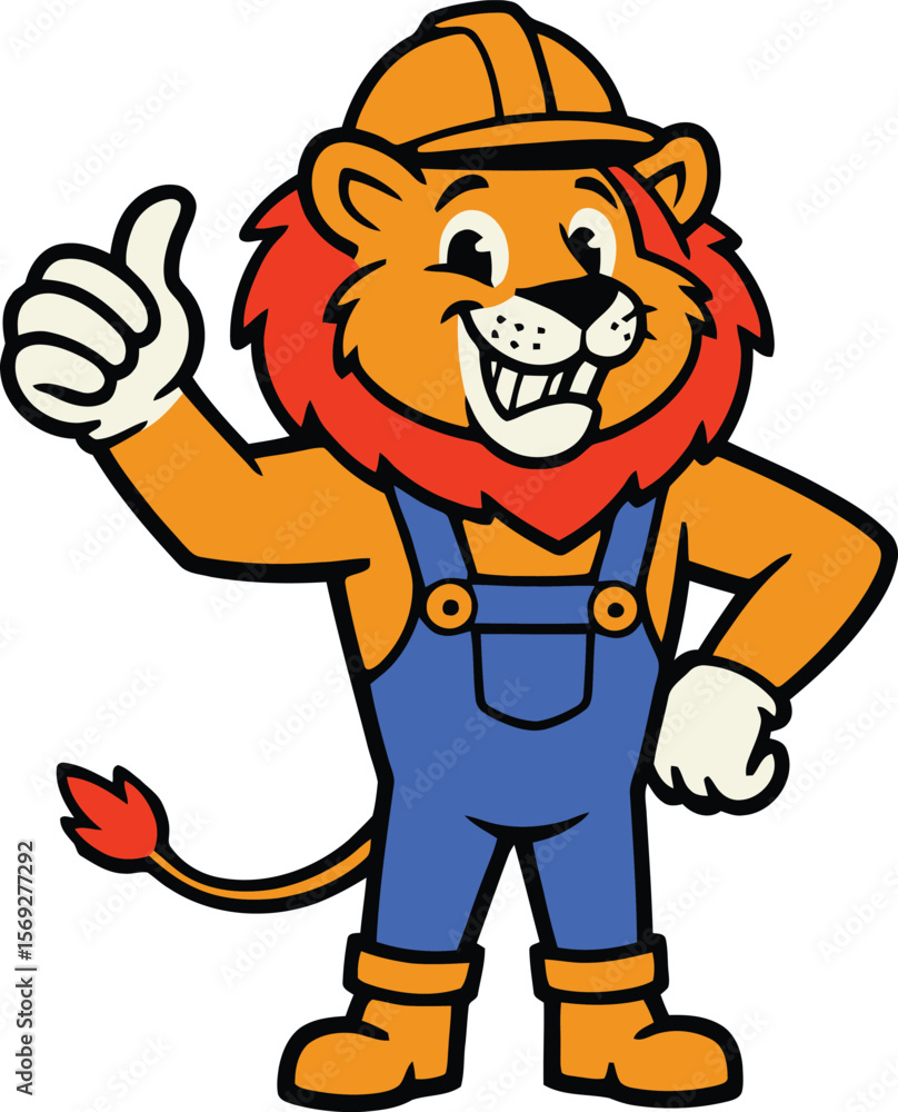 Confident lion in builder gear and helmet. Confident lion in builder gear and helmet.