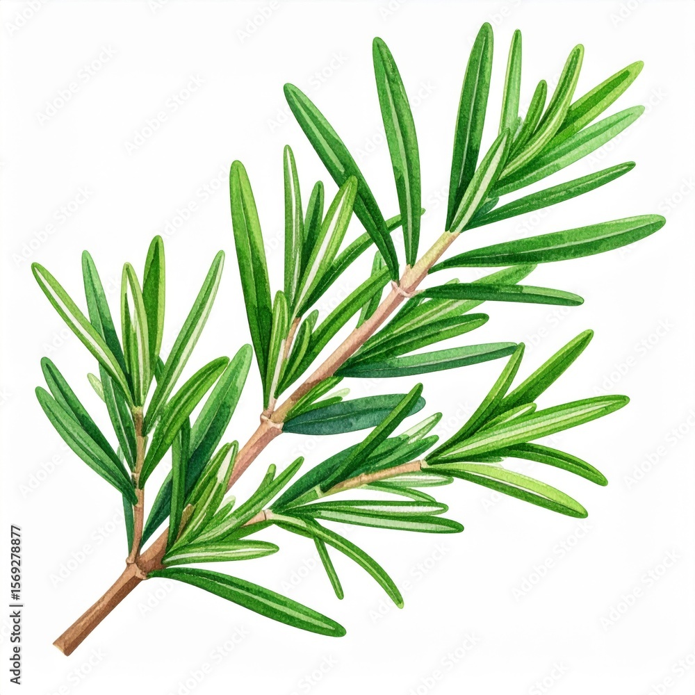 Fototapeta premium Fresh Green Rosemary Sprig on White Background