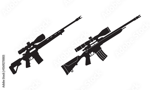  Modern Sniper Rifle Silhouettes - Precision Firearm Vector Set