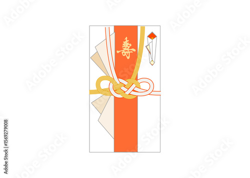 あわび結びの水引き ゴールド 赤と金色のご祝儀袋
