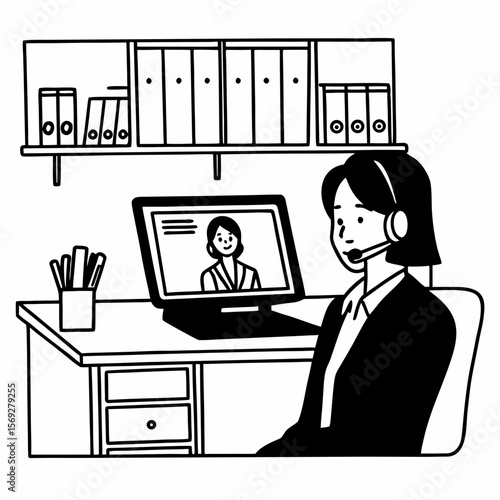 Young businesswoman attending a virtual meeting in an office