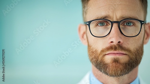 Doctor Portrait, Serious Man with Glasses Close-up