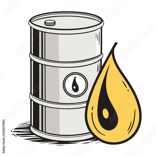 Oil Barrel and Drop Illustration: Depicting the essence of industry and resources, this image presents a stylized illustration of an oil barrel and a prominent drop.