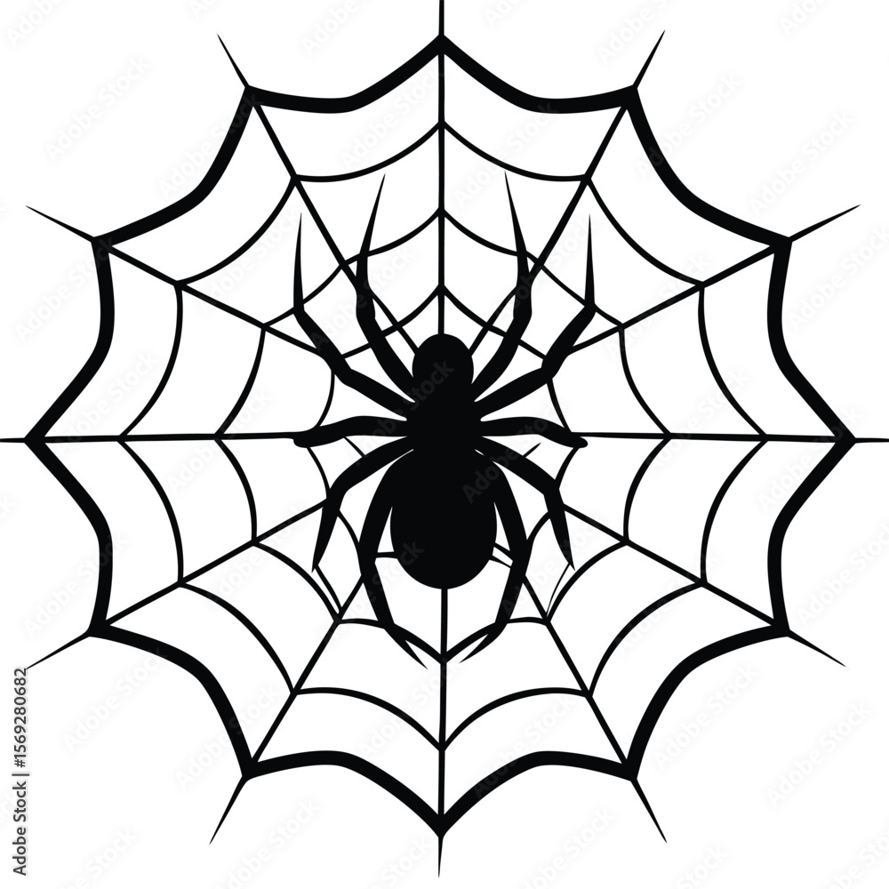Fototapeta premium Spider Silhouette on Web Vector Illustration for Halloween or Creepy Designs