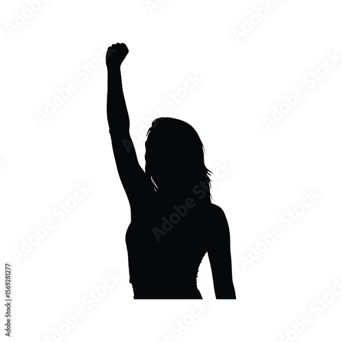 Silhouette of a Woman Raising Her Fist in the Air Powerful Female Empowerment Image