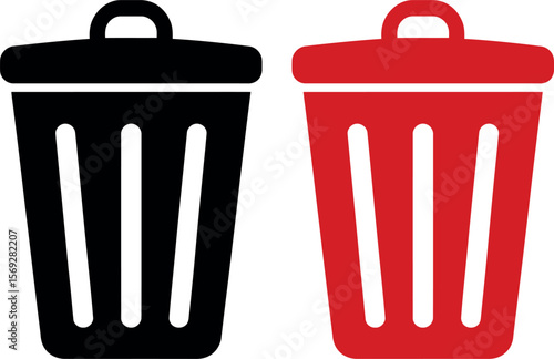 Download vector trash can icon black and red garbage bin illustration art