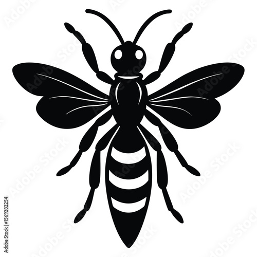 Wasp or Hornet Silhouette Vector Illustration with Visible Stinger Design