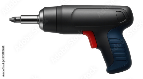 Non-impact screwdriver with a durable plastic casing and a reversible motor, for basic household repairs.