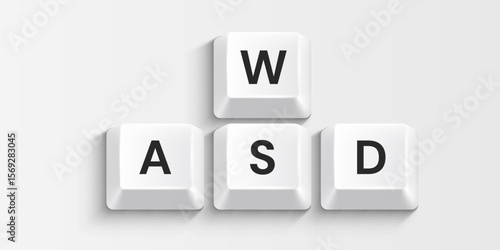 White computer keys on white background. WASD. Vector illustration