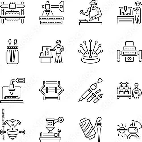 Pack of Textile Machines Linear Icons 