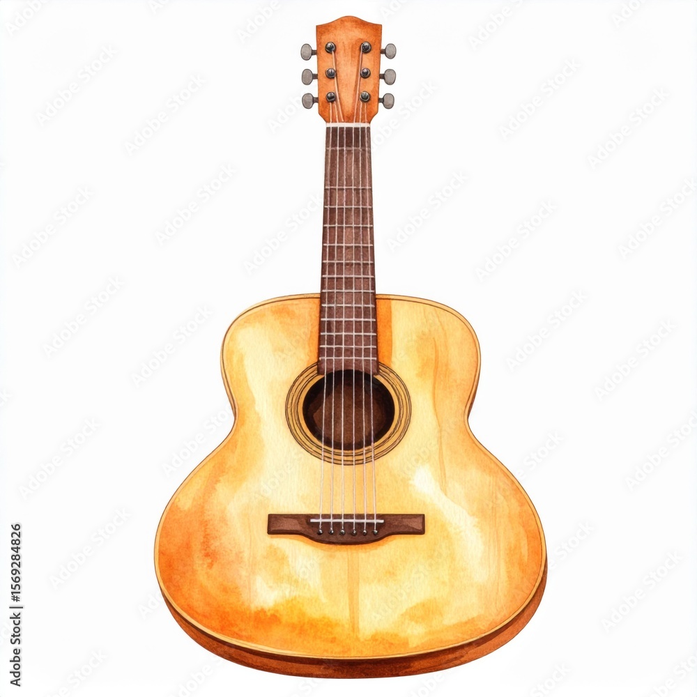 Naklejka premium Watercolor Acoustic Guitar Illustration