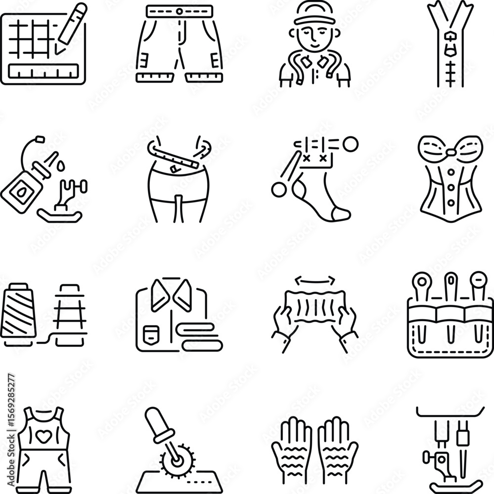 Fototapeta premium Pack of Textile Industry Line Style Icons